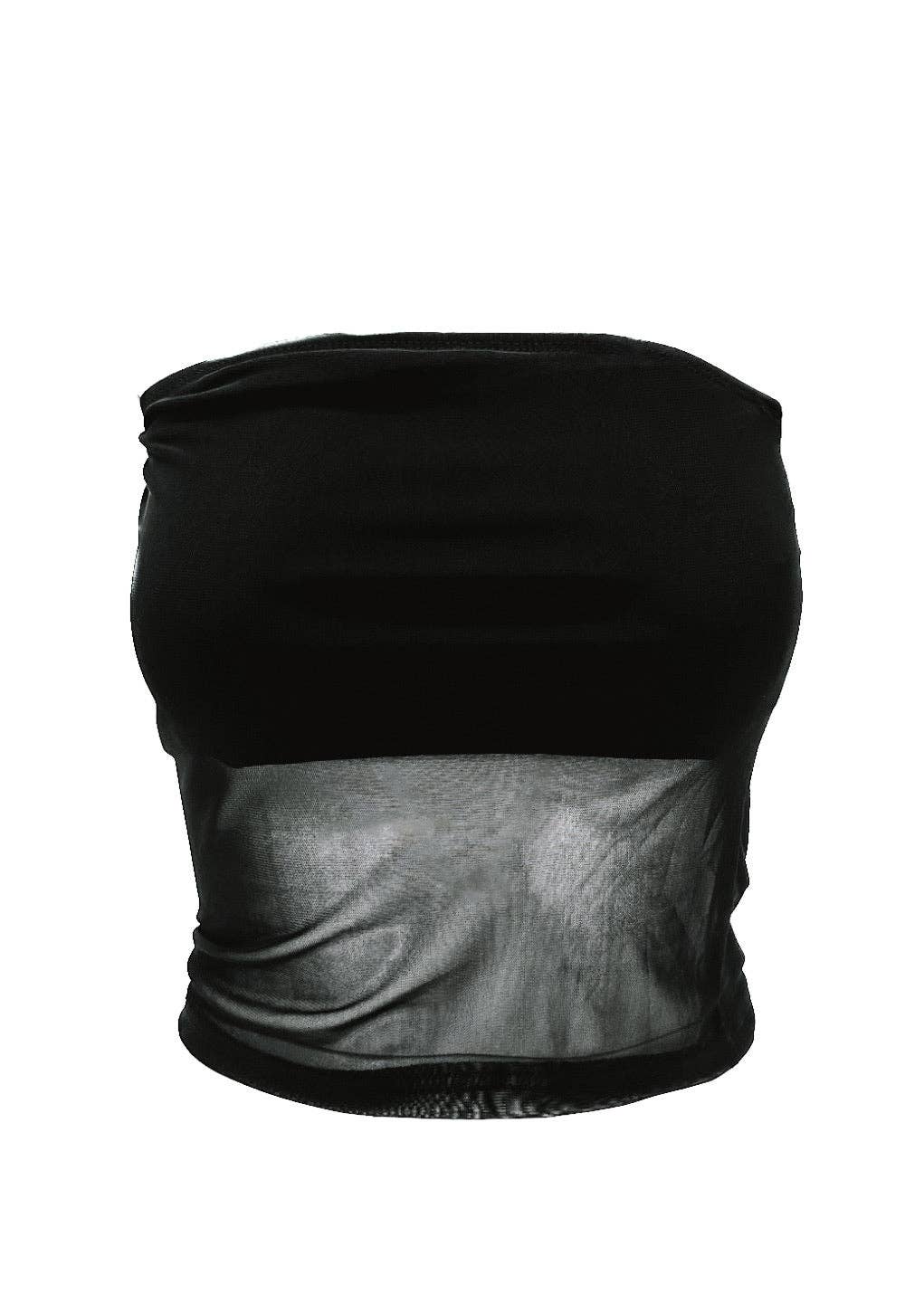 ANDERSON SHEER TUBE TOP: Black / 1X/2X