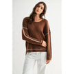 BROWN RIBBED SWEATER WITH CONTRASTING STITCHING