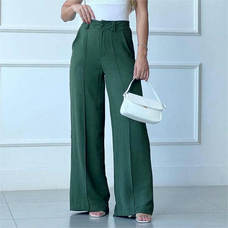 Office suit trousers wide leg pants: Green