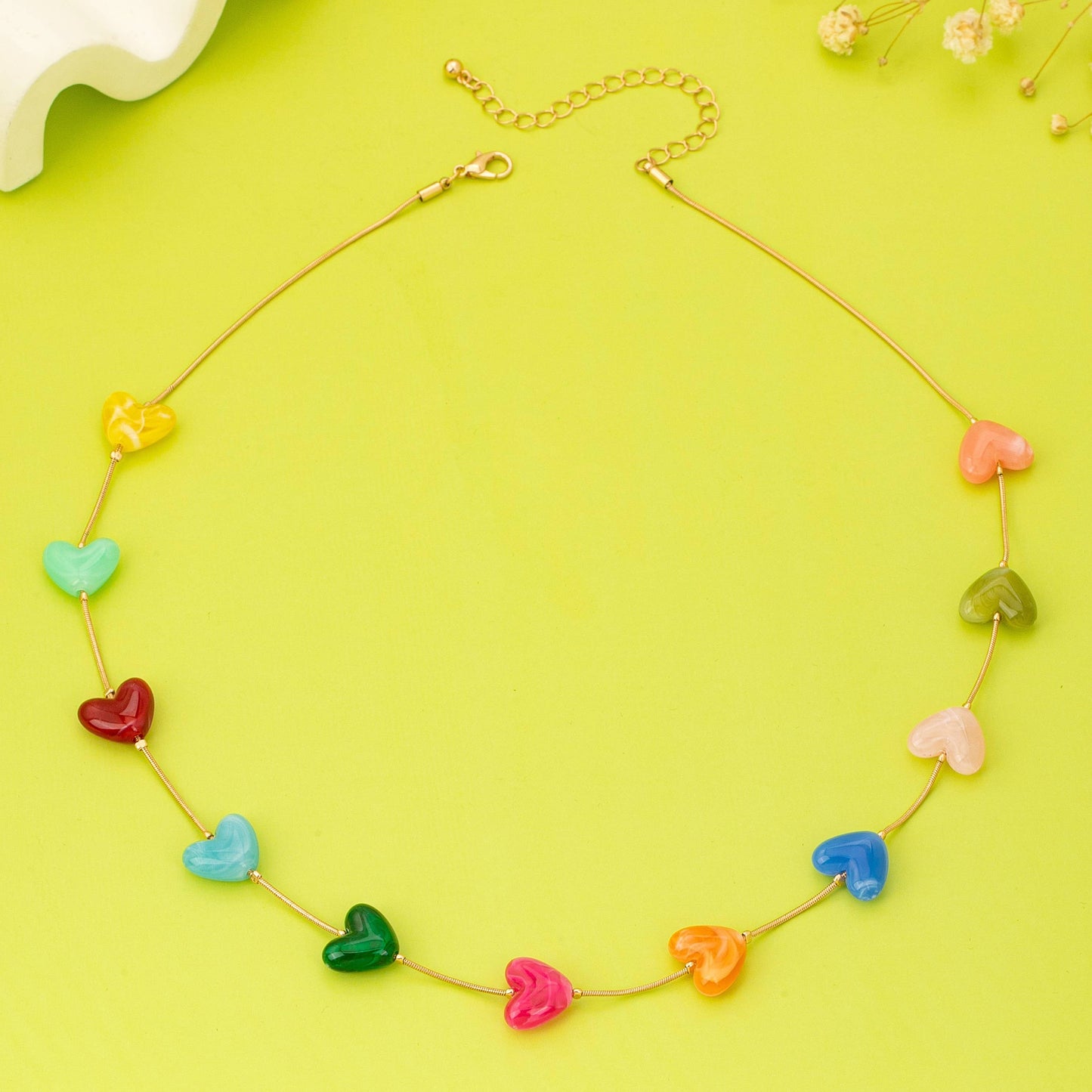 Multicolor Resin Beaded Heart Station Necklace | MULTI