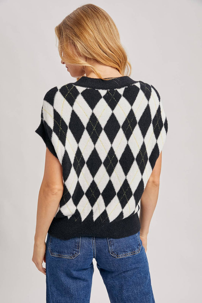 ARGYLE KNIT SWEATER TOP