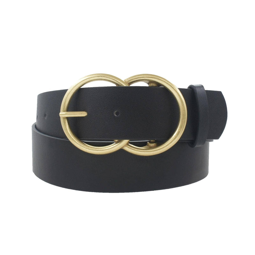 Thick Double Ring Belt: BLACK WORN GOLD