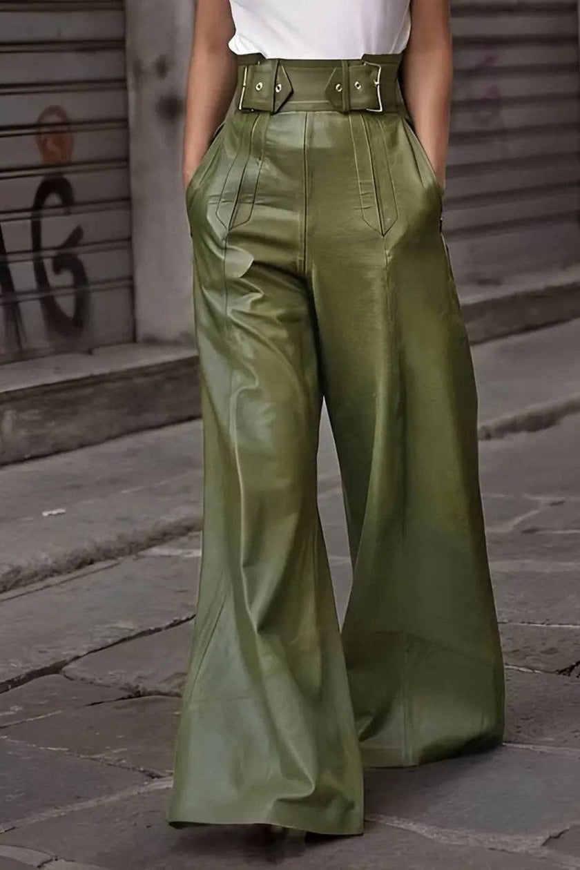 High Waist Wide Flare Pants: Moss / S