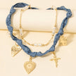 Paisley Denim And Assorted Charms Chain Layered Necklace: GDMBE