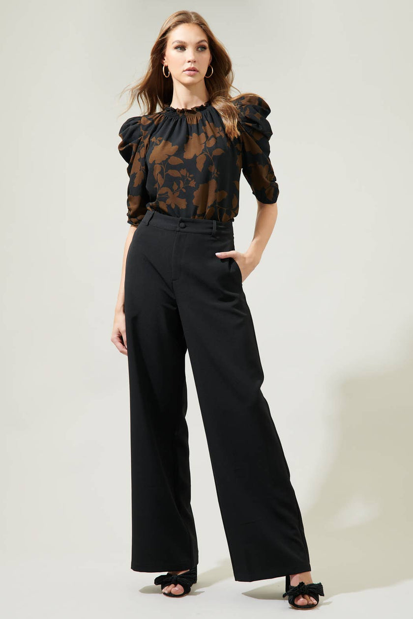 Toffee Floral Drape Sleeve Top