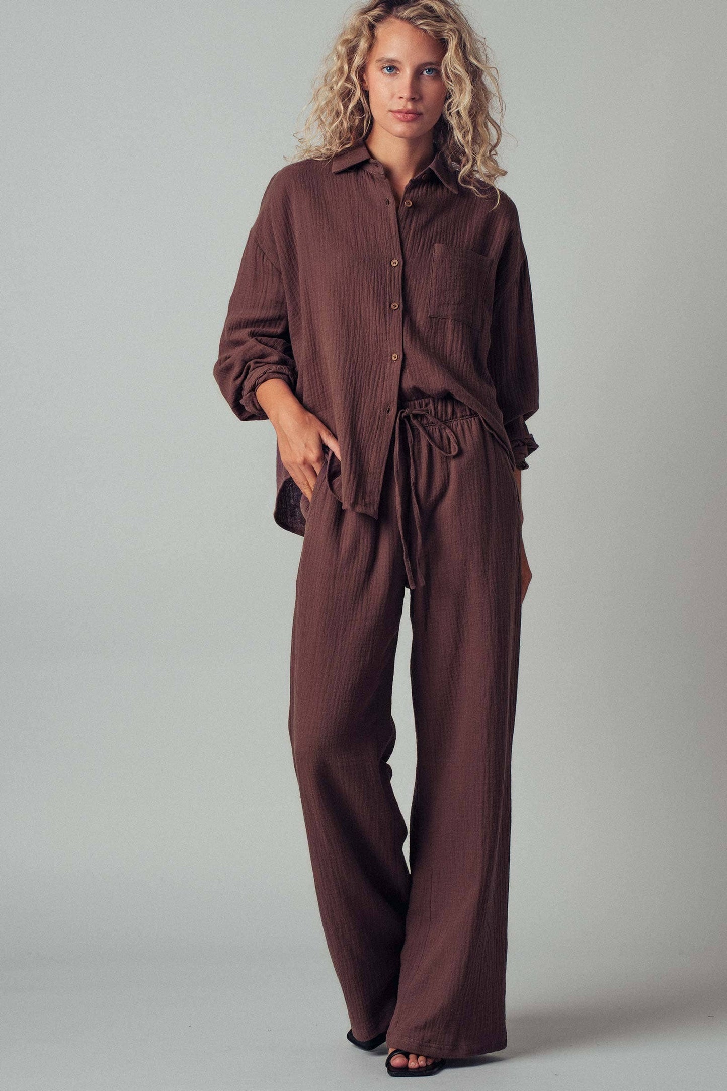 TEXTURED COTTON GAUZE LOUNGE SET