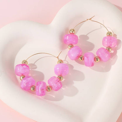 Boho Resin Beaded Hoop Earrings | PINK