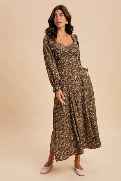 SWEETHEART FLORAL MAXI DRESS: OLIVE / L