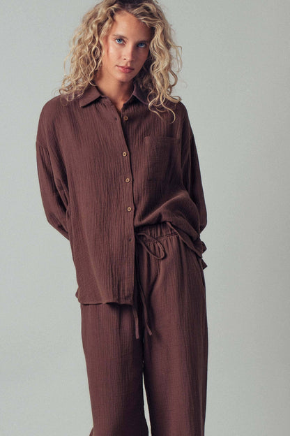 TEXTURED COTTON GAUZE LOUNGE SET