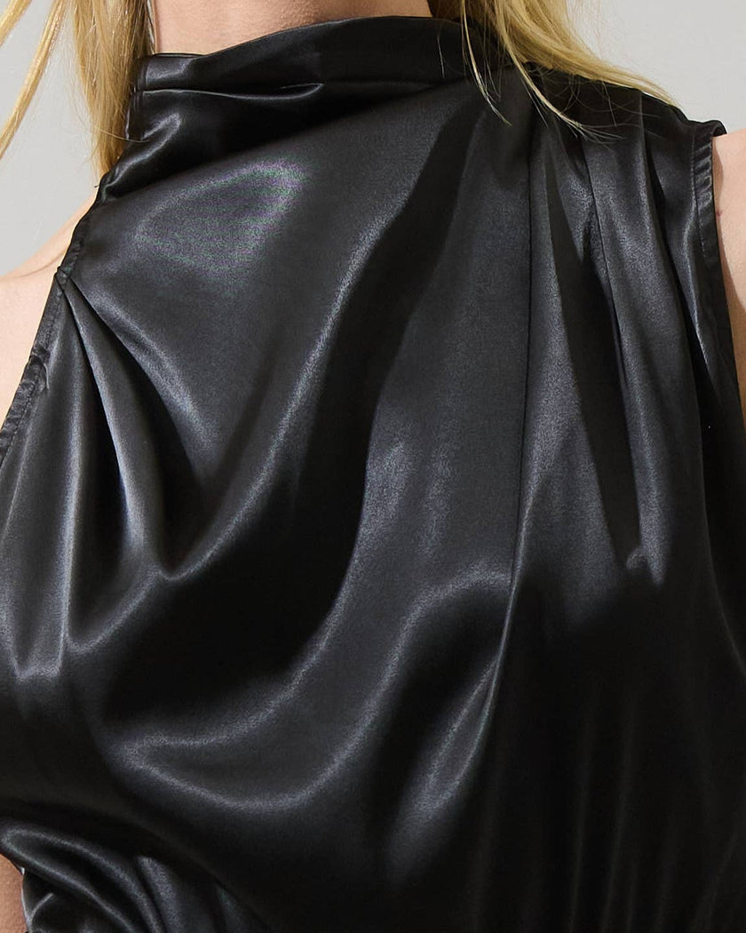 Esmena Satin Mini Dress: Black