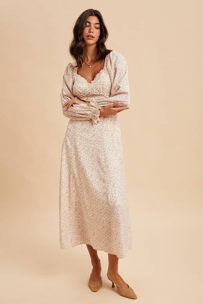 SWEETHEART FLORAL MAXI DRESS: OLIVE / L