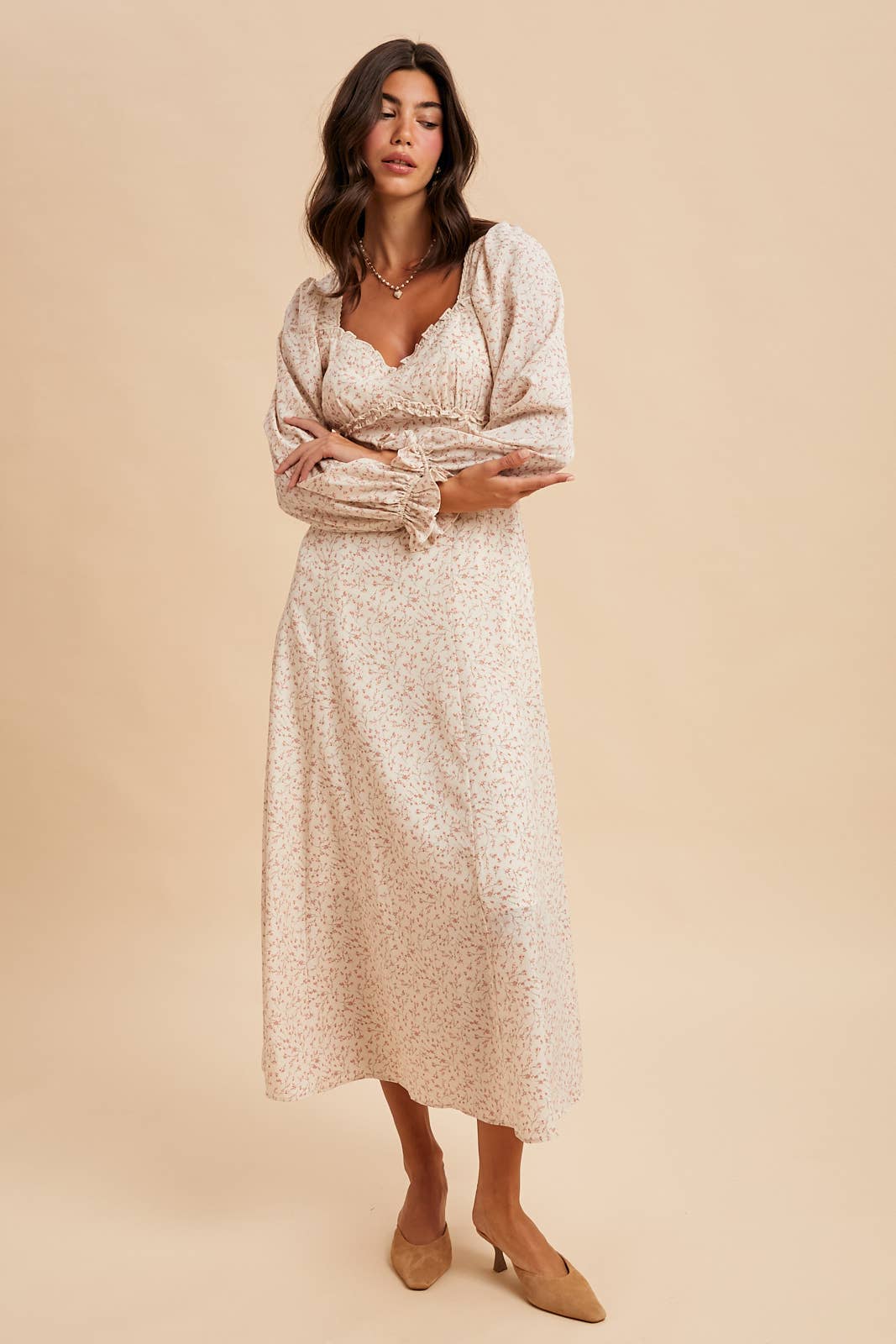 SWEETHEART FLORAL MAXI DRESS: OLIVE / S