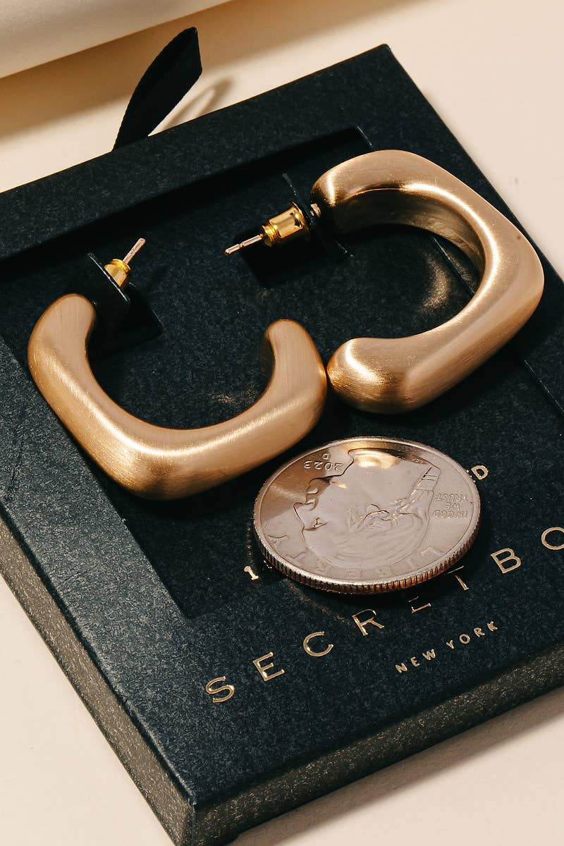 Secret Box Brushed Gold Dipped Square Hoop Earrings