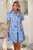 LDC Flower Print Puff Sleeve Tiered Dress: Blue