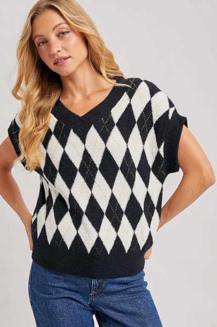 ARGYLE KNIT SWEATER TOP